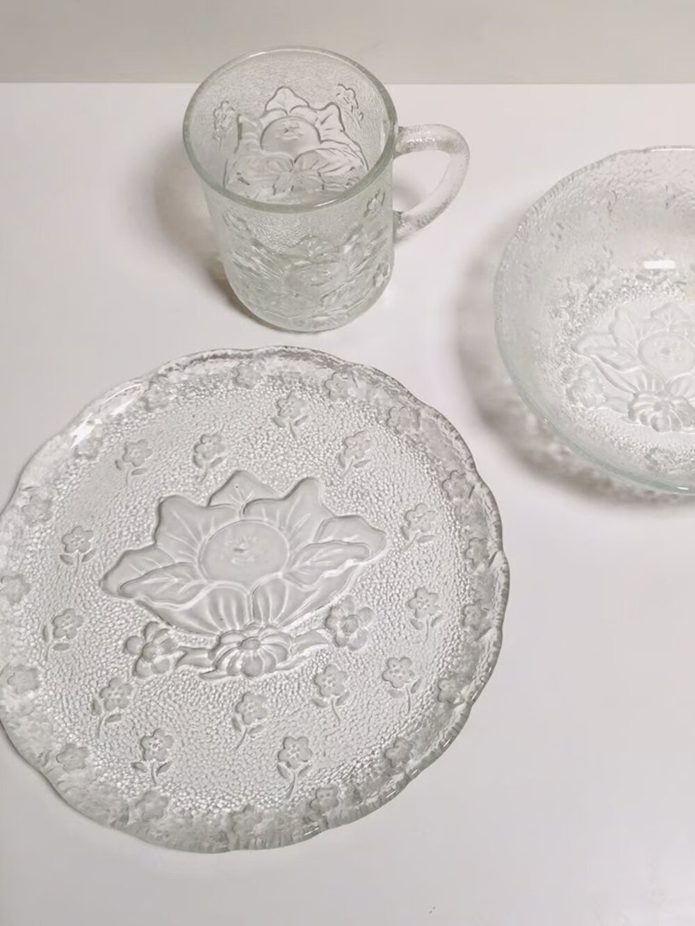 Vintage 80s 3pc Cabbage Patch Doll Glass Dishes plate bowl mug 1984